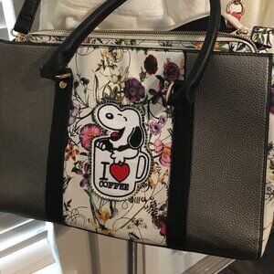 Snoopy, I love Coffee Floral Cross Body Or Handbag, Gorgeous Medium Size